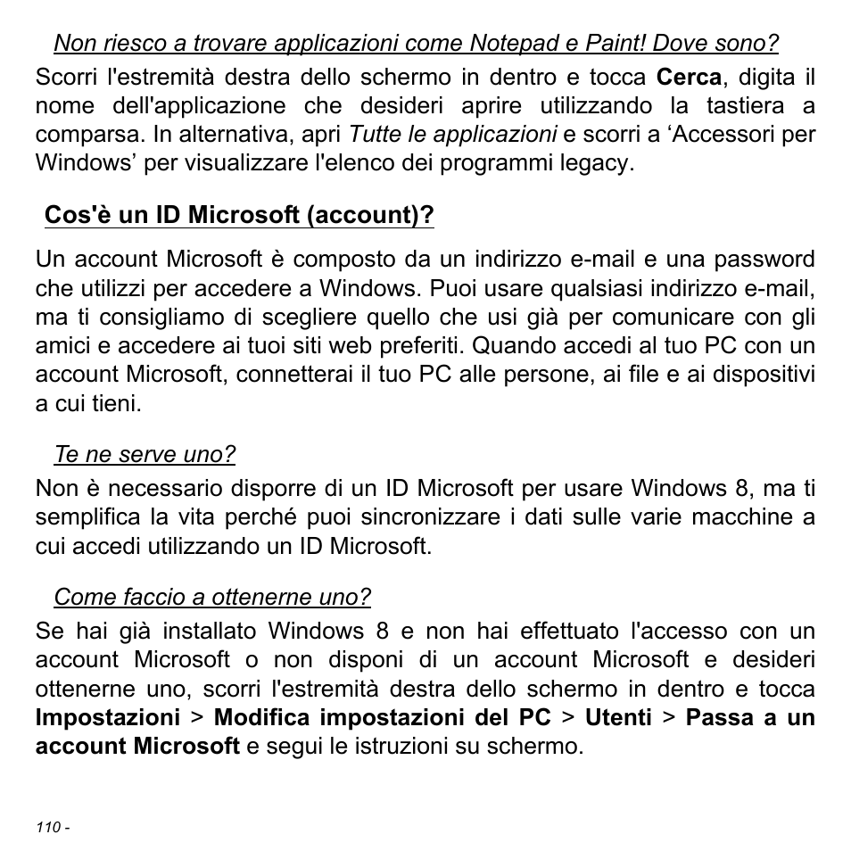 Cos'è un id microsoft (account) | Acer Aspire S3-391 User Manual | Page 475 / 3554