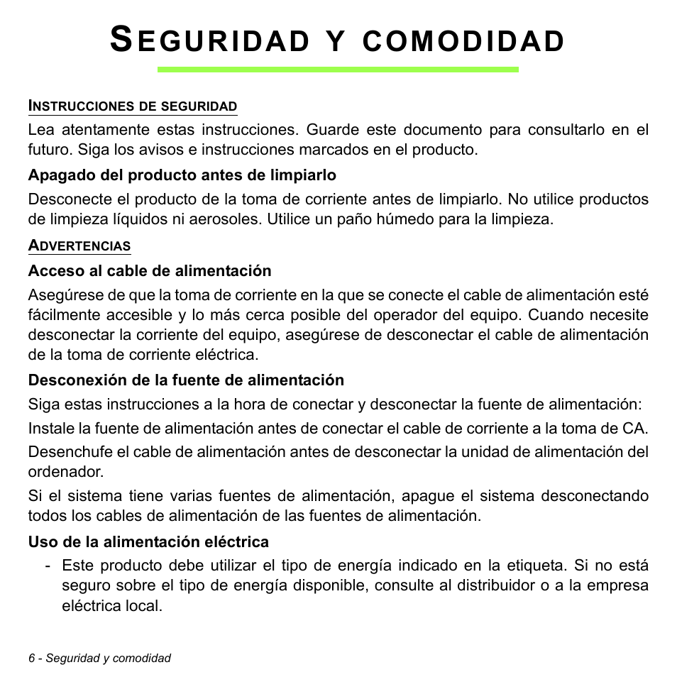 Seguridad y comodidad, Eguridad, Comodidad | Acer Aspire S3-391 User Manual | Page 493 / 3554