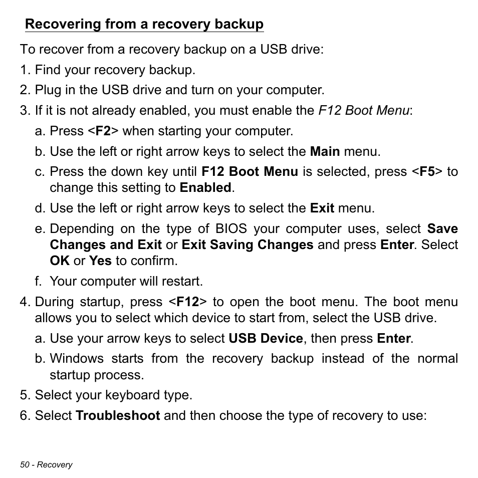 Recovering from a recovery backup | Acer Aspire S3-391 User Manual | Page 51 / 3554