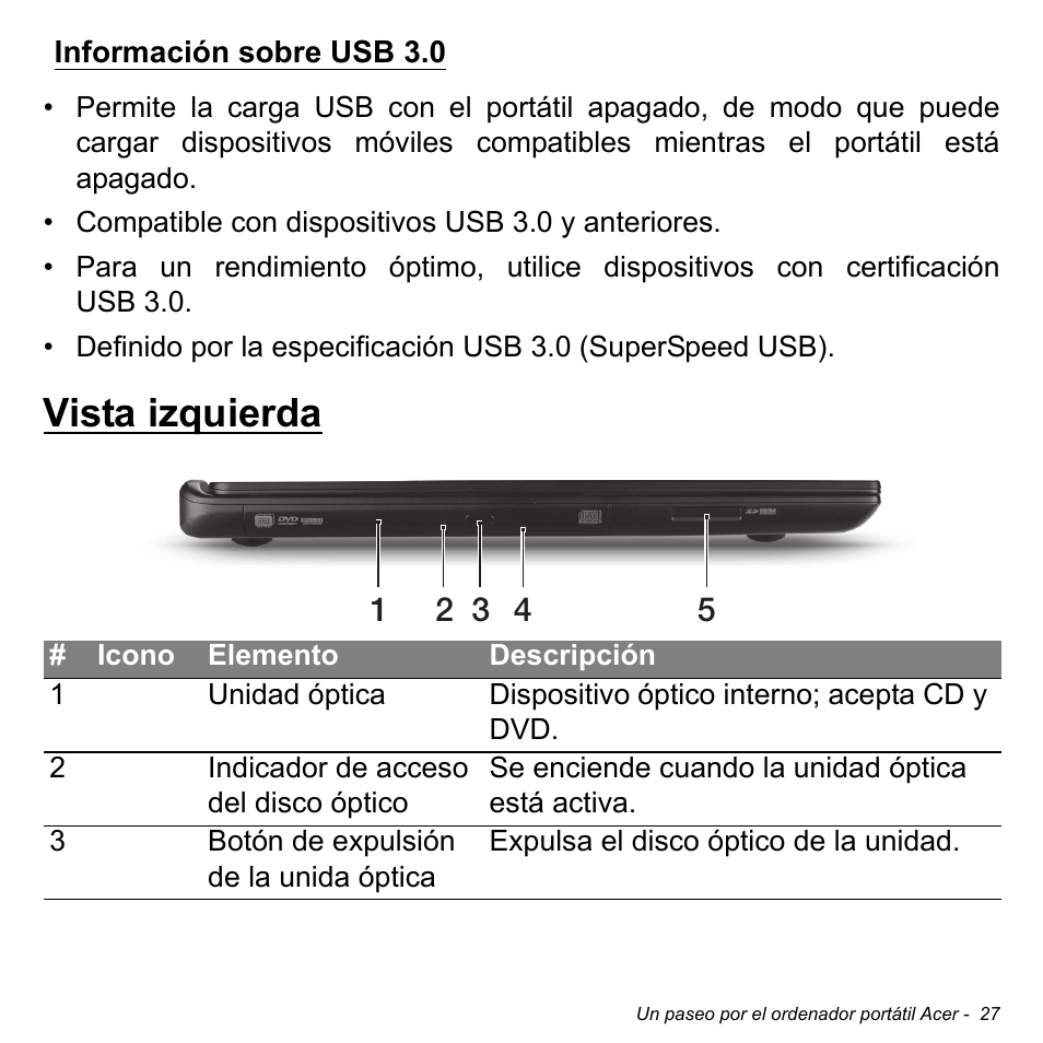 Información sobre usb 3.0, Vista izquierda | Acer Aspire S3-391 User Manual | Page 514 / 3554