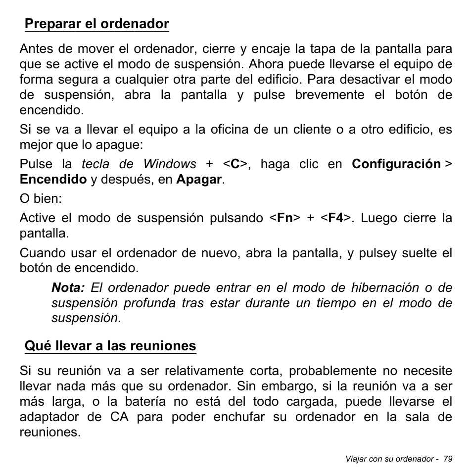 Preparar el ordenador, Qué llevar a las reuniones, Preparar el ordenador qué llevar a las reuniones | Acer Aspire S3-391 User Manual | Page 566 / 3554