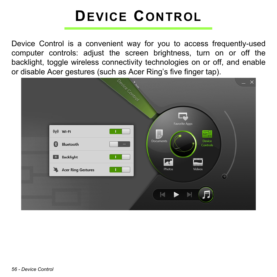 Device control, Evice, Ontrol | Acer Aspire S3-391 User Manual | Page 57 / 3554