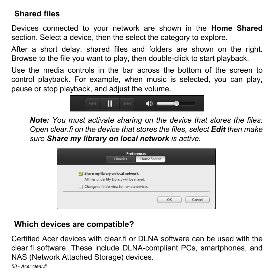 Shared files, Which devices are compatible, Shared files which devices are compatible | Acer Aspire S3-391 User Manual | Page 59 / 3554