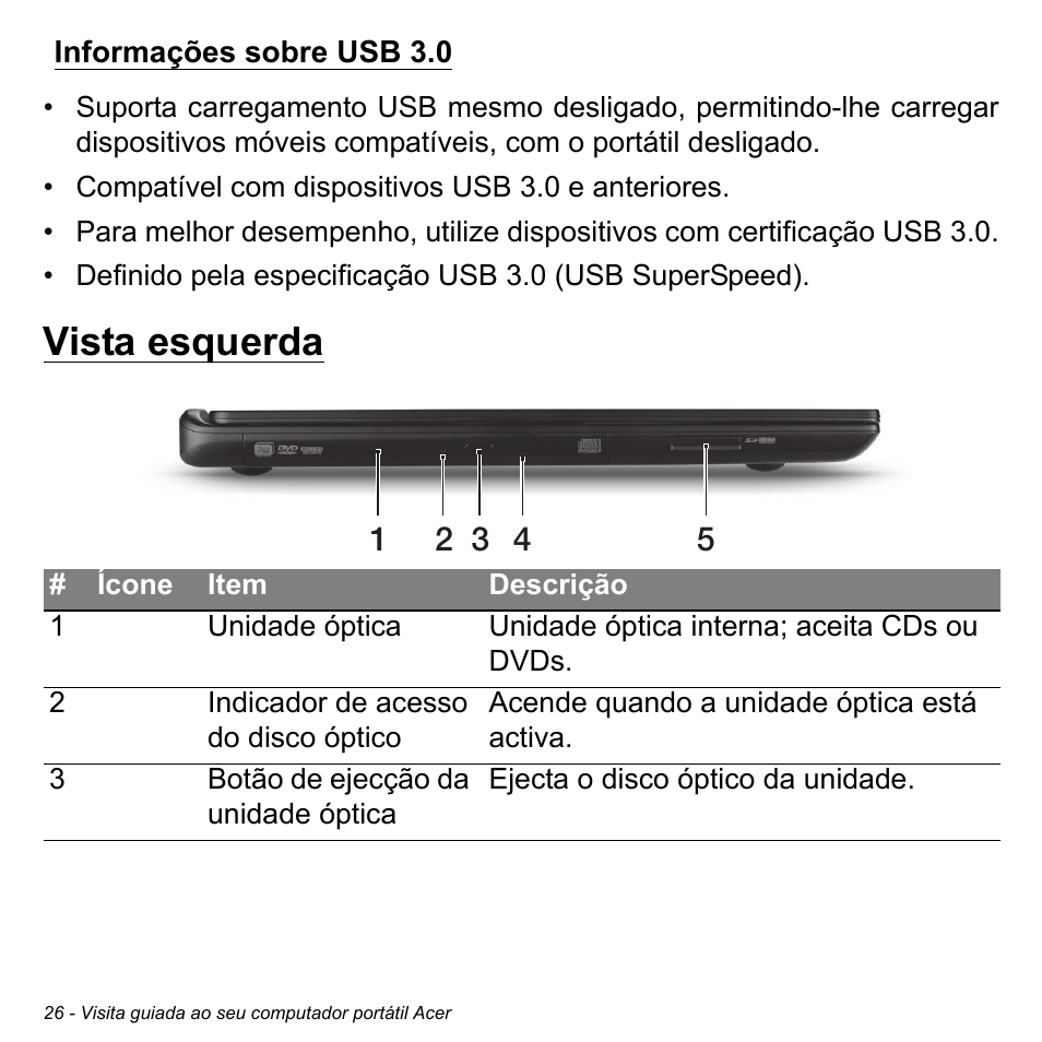 Informações sobre usb 3.0, Vista esquerda | Acer Aspire S3-391 User Manual | Page 639 / 3554