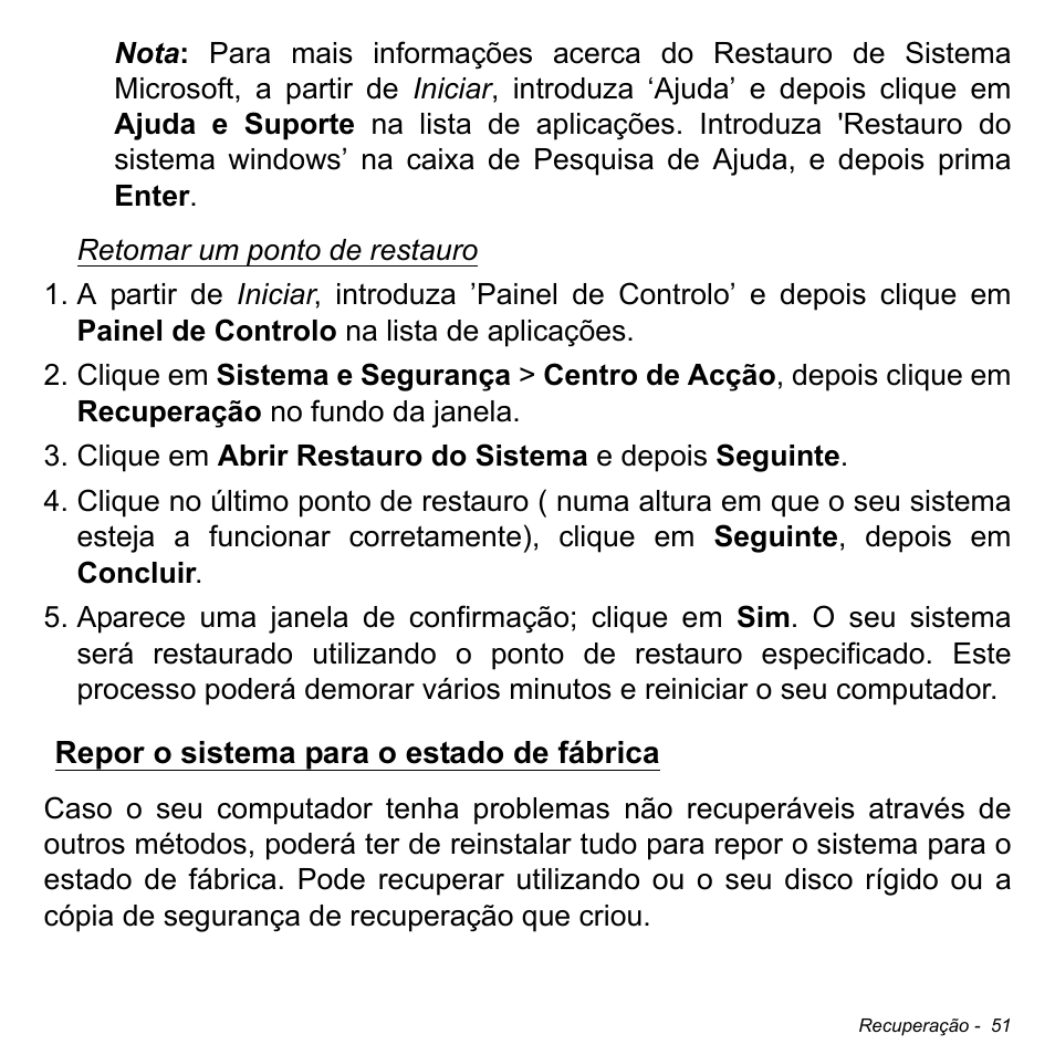 Repor o sistema para o estado de fábrica | Acer Aspire S3-391 User Manual | Page 664 / 3554