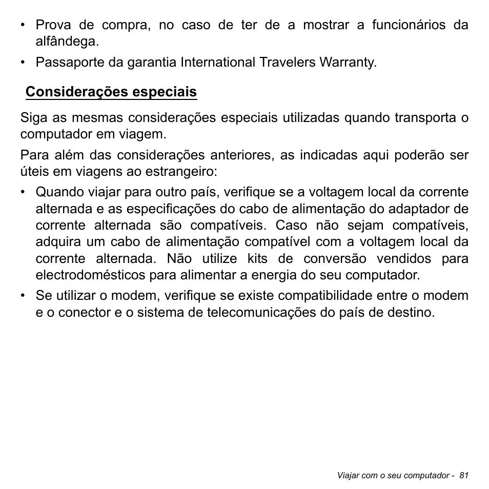 Considerações especiais | Acer Aspire S3-391 User Manual | Page 694 / 3554