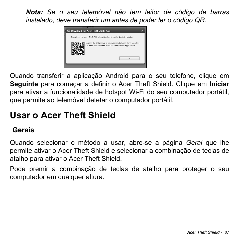 Usar o acer theft shield, Gerais | Acer Aspire S3-391 User Manual | Page 700 / 3554