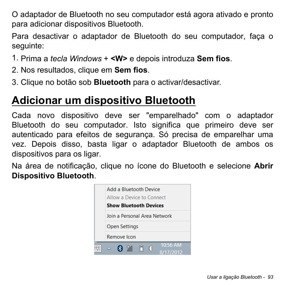 Adicionar um dispositivo bluetooth | Acer Aspire S3-391 User Manual | Page 706 / 3554