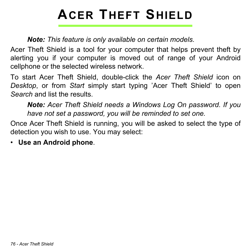 Acer theft shield, Heft, Hield | Acer Aspire S3-391 User Manual | Page 77 / 3554