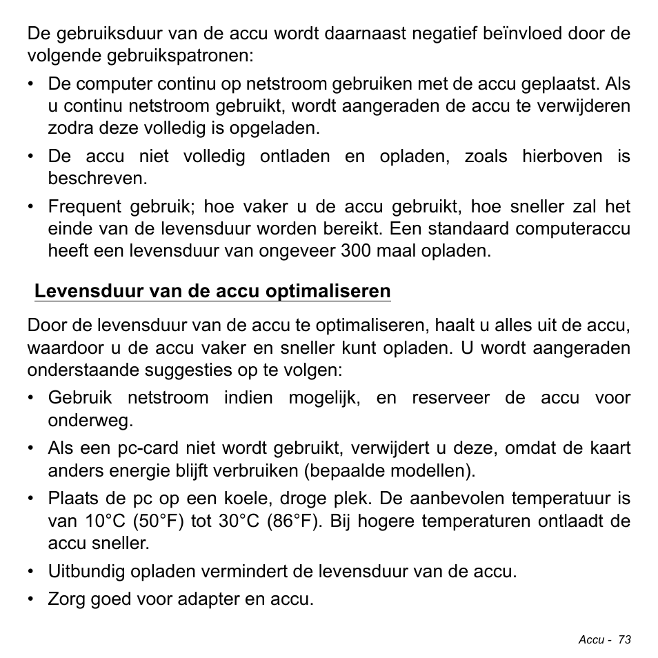 Levensduur van de accu optimaliseren | Acer Aspire S3-391 User Manual | Page 808 / 3554