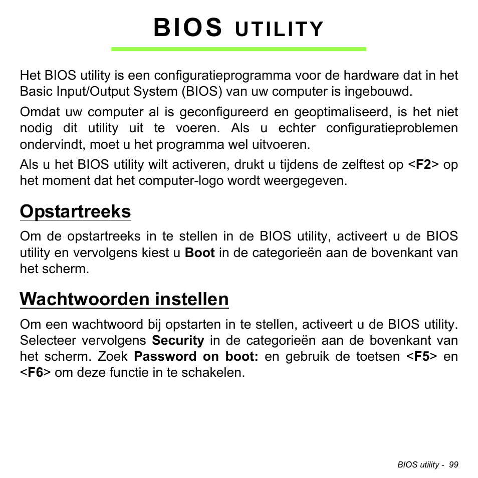 Bios utility, Opstartreeks, Wachtwoorden instellen | Opstartreeks wachtwoorden instellen, Bios, Utility | Acer Aspire S3-391 User Manual | Page 834 / 3554