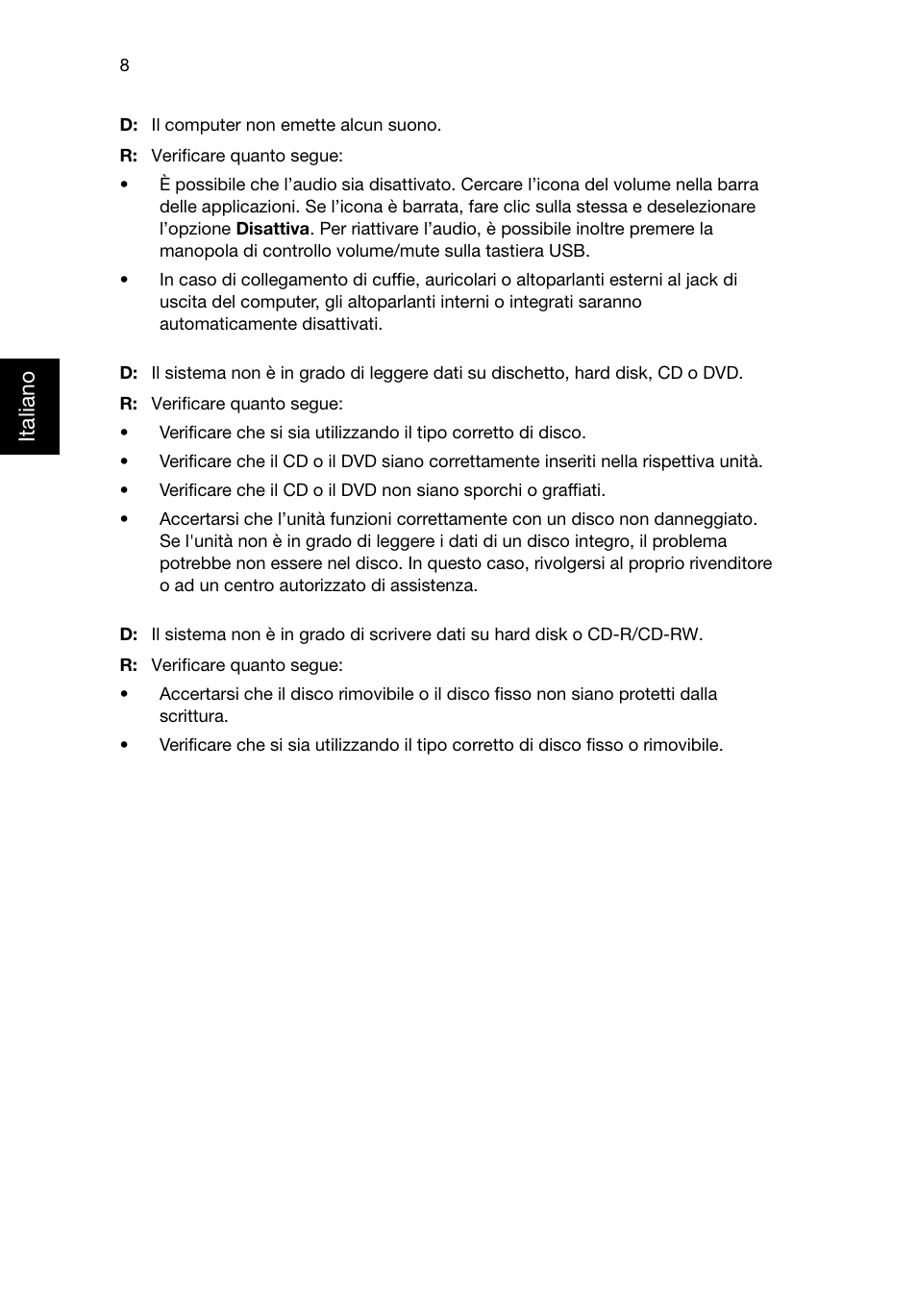 Italiano | Acer RL80 User Manual | Page 128 / 764