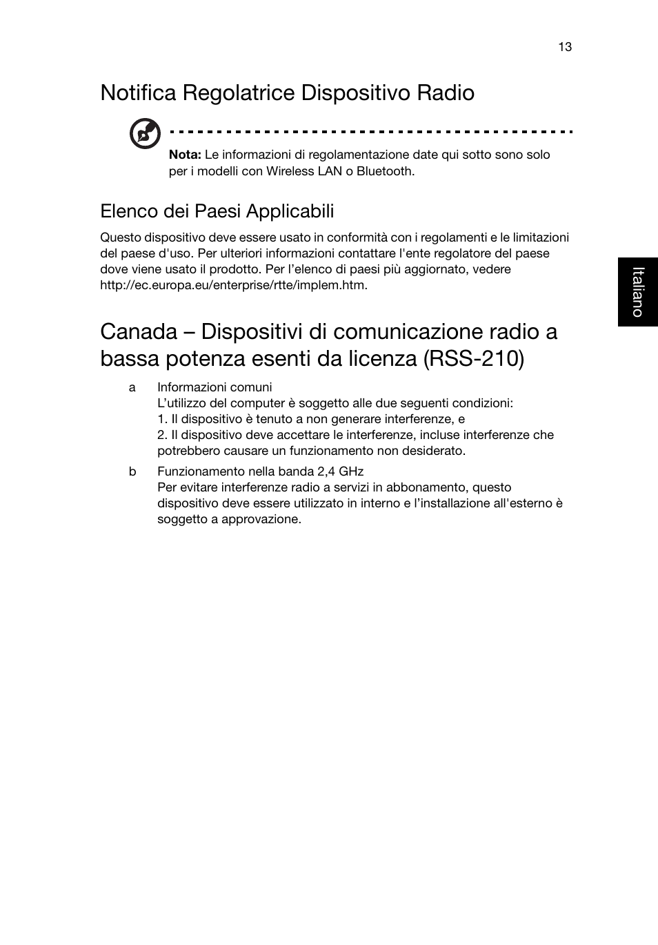 Notifica regolatrice dispositivo radio, Elenco dei paesi applicabili | Acer RL80 User Manual | Page 133 / 764