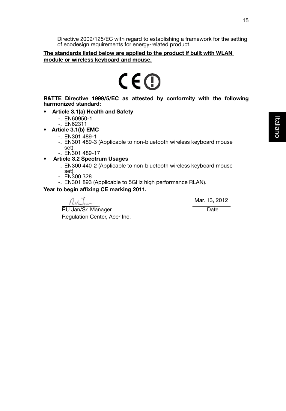 Italiano | Acer RL80 User Manual | Page 135 / 764