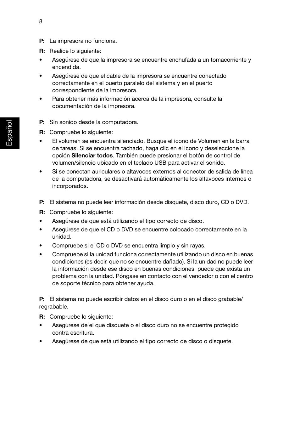 Españ o l | Acer RL80 User Manual | Page 184 / 764