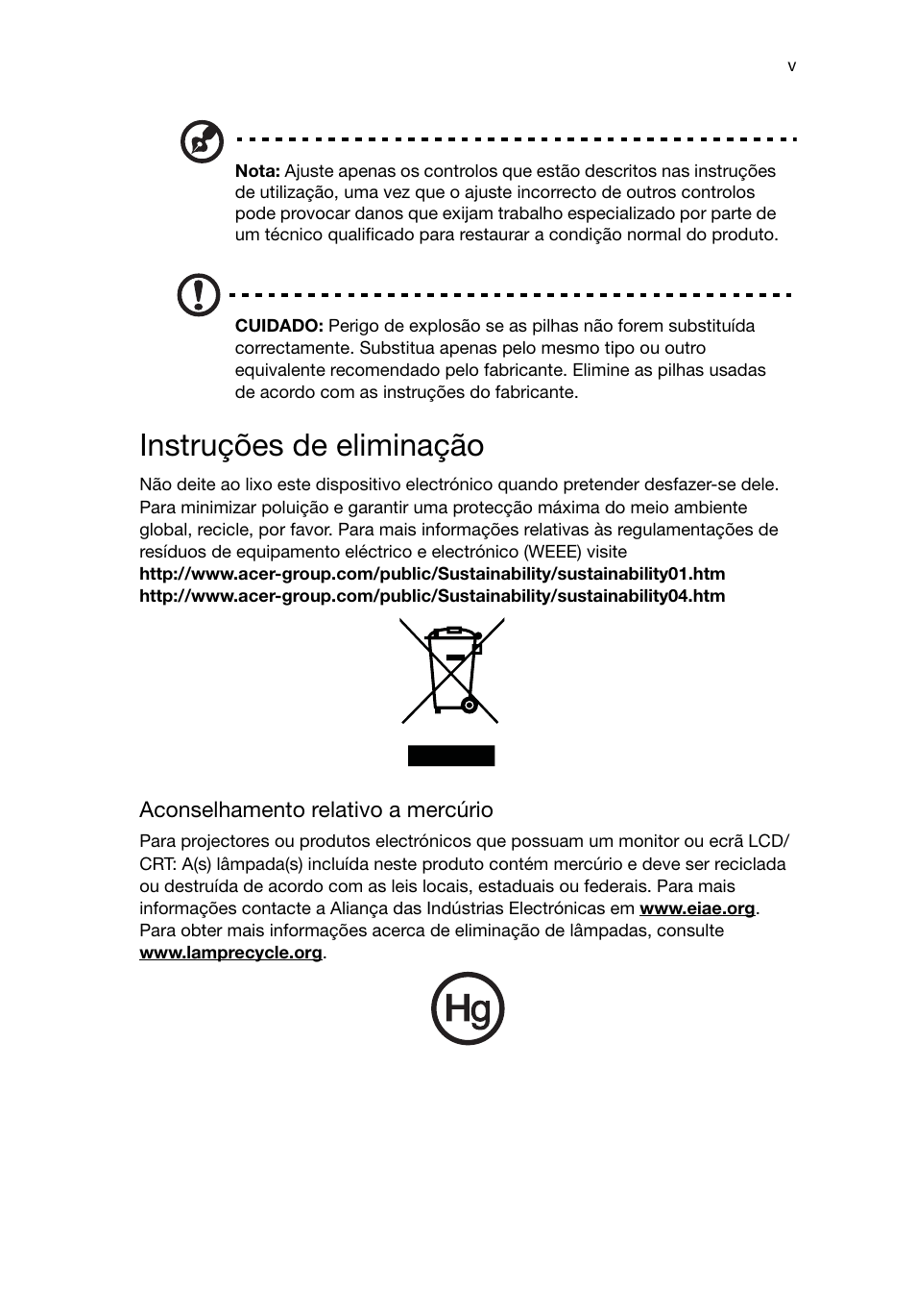 Instruções de eliminação | Acer RL80 User Manual | Page 199 / 764