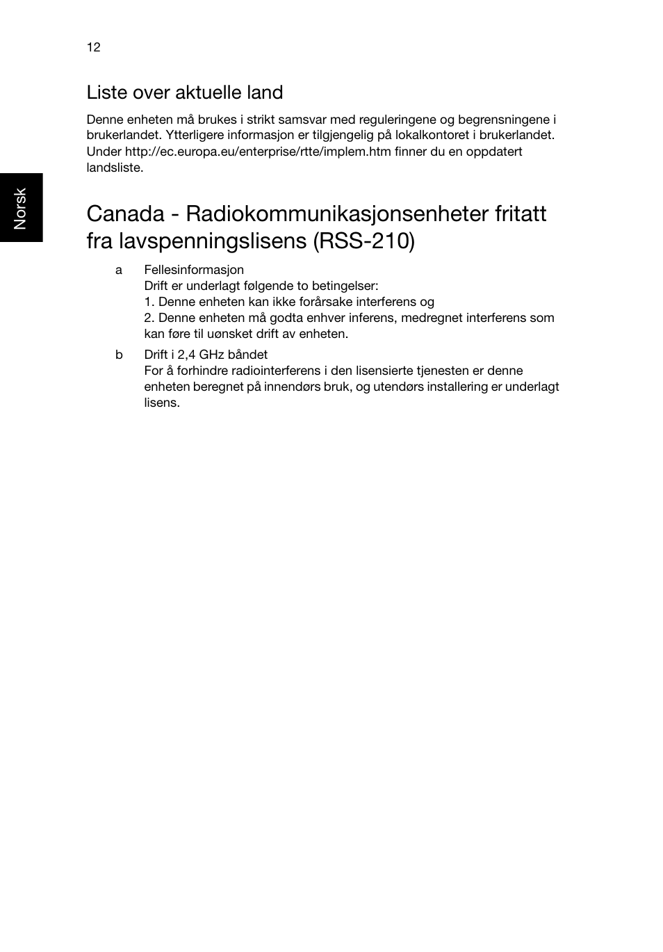 Liste over aktuelle land | Acer RL80 User Manual | Page 296 / 764