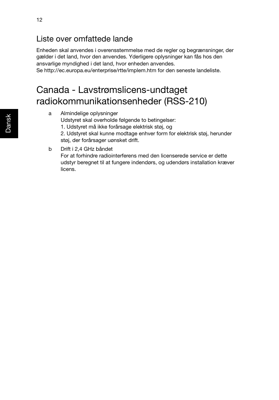 Liste over omfattede lande | Acer RL80 User Manual | Page 322 / 764