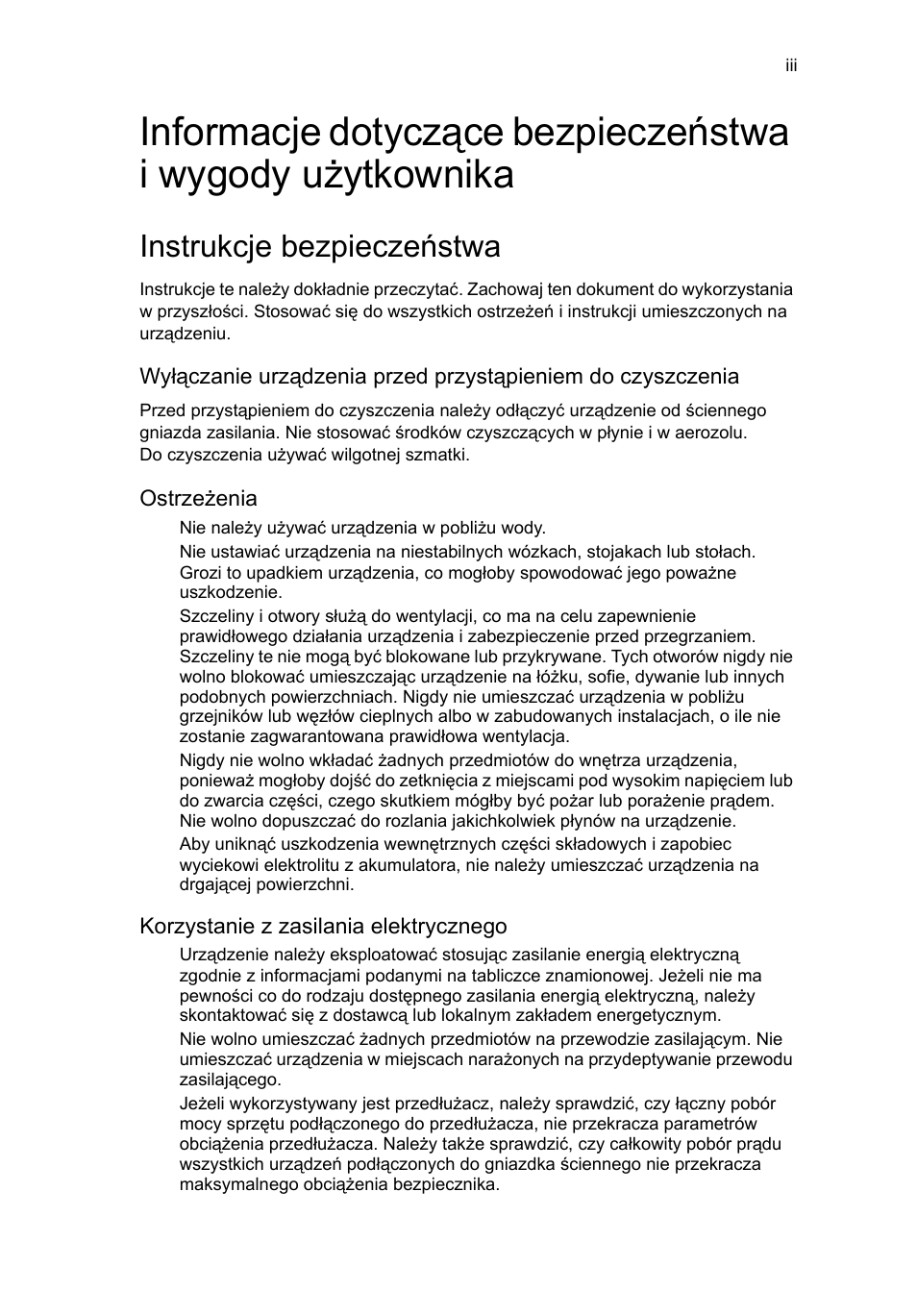 Instrukcje bezpieczeństwa | Acer RL80 User Manual | Page 411 / 764