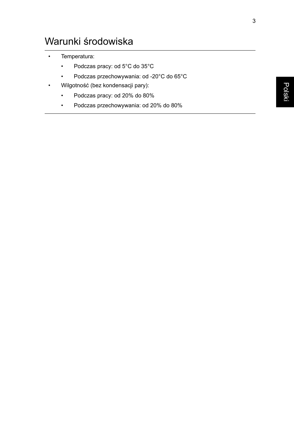 Warunki środowiska | Acer RL80 User Manual | Page 421 / 764