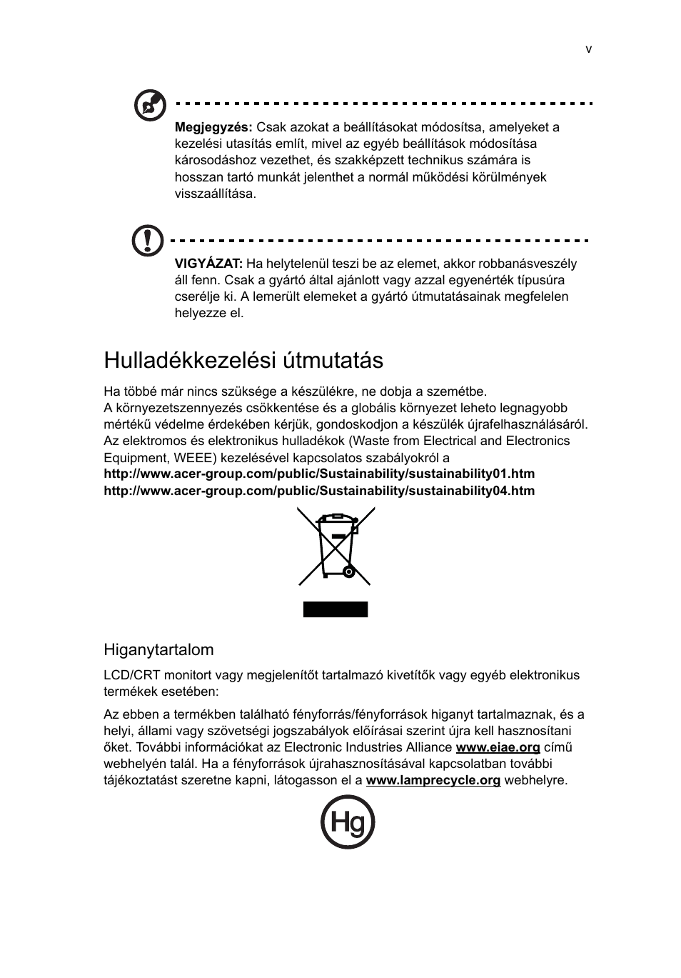 Hulladékkezelési útmutatás | Acer RL80 User Manual | Page 441 / 764