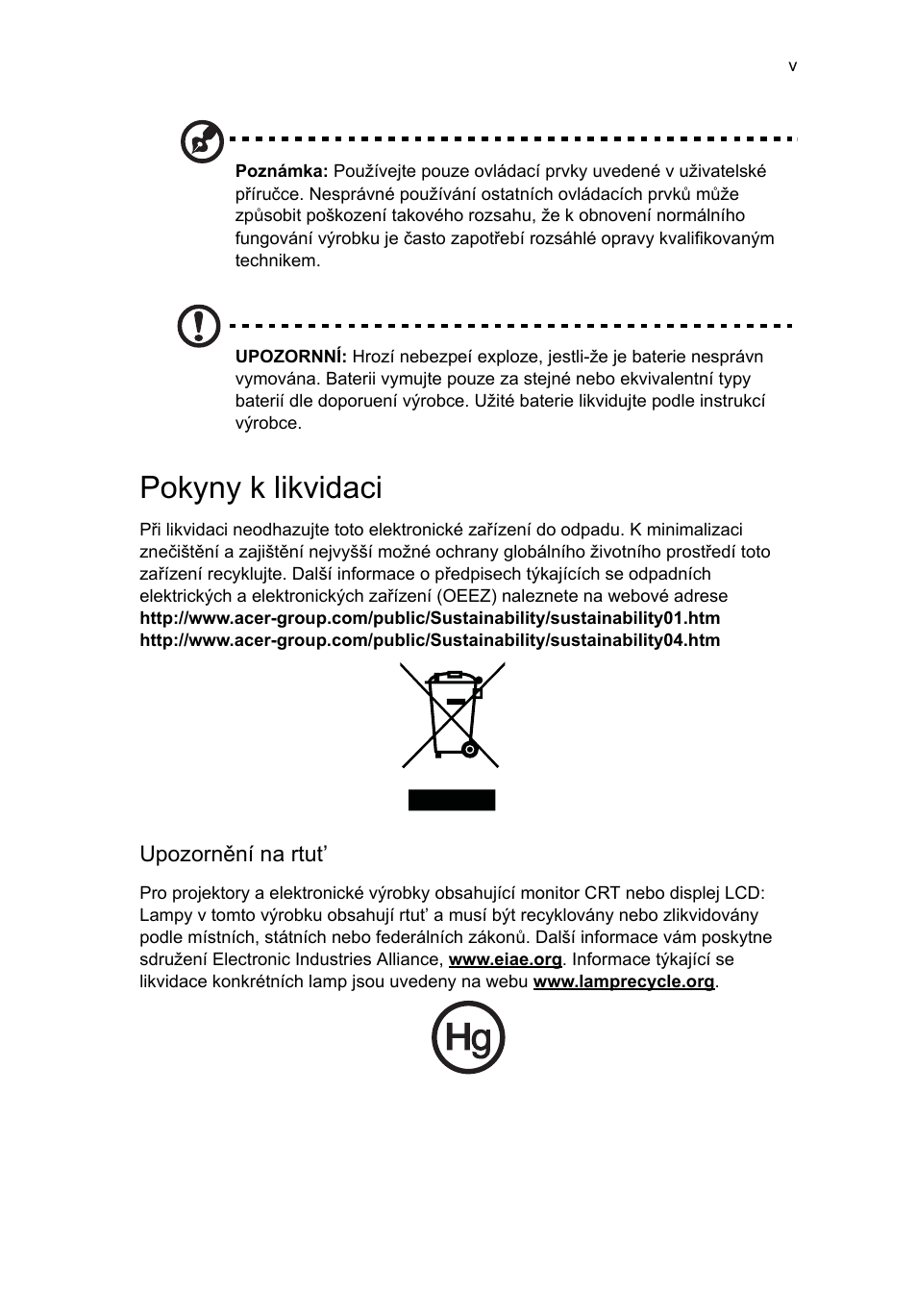 Pokyny k likvidaci | Acer RL80 User Manual | Page 467 / 764