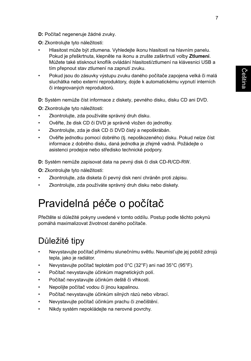 Pravidelná péče o počítač, Důležité tipy | Acer RL80 User Manual | Page 479 / 764