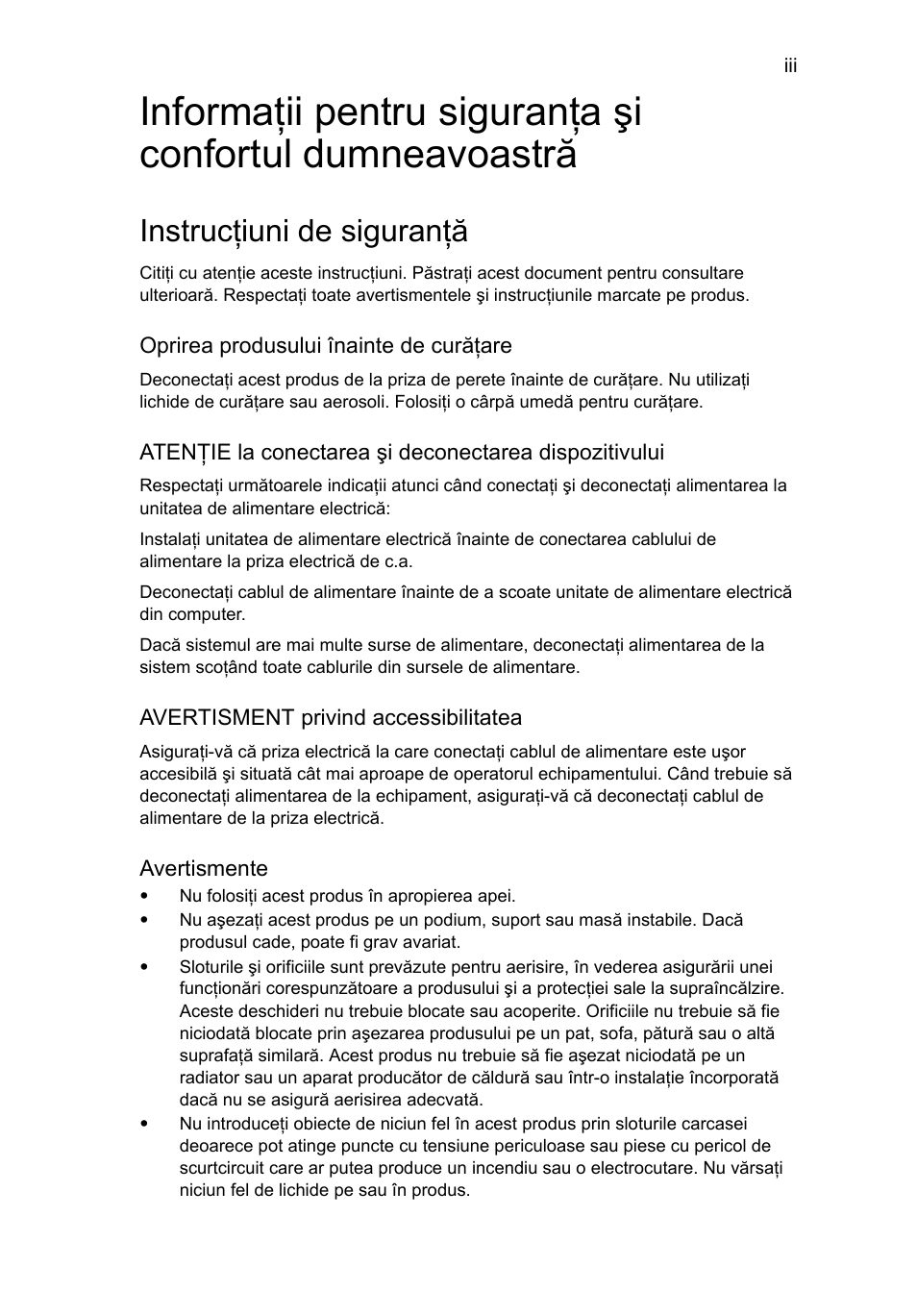 Instrucţiuni de siguranţă | Acer RL80 User Manual | Page 491 / 764