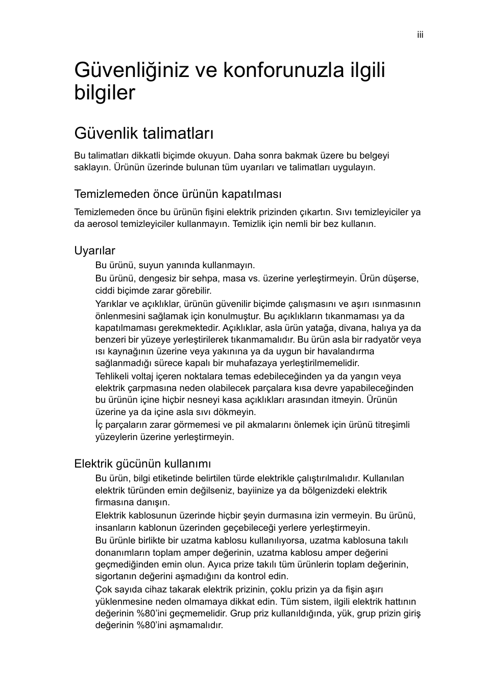 Güvenliğiniz ve konforunuzla ilgili bilgiler, Güvenlik talimatları | Acer RL80 User Manual | Page 549 / 764