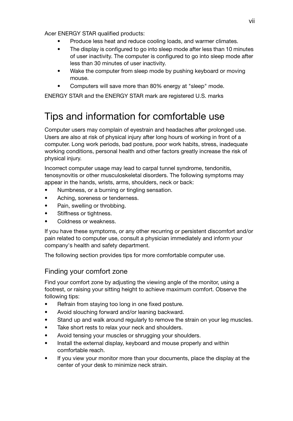 Tips and information for comfortable use, Finding your comfort zone | Acer RL80 User Manual | Page 9 / 764