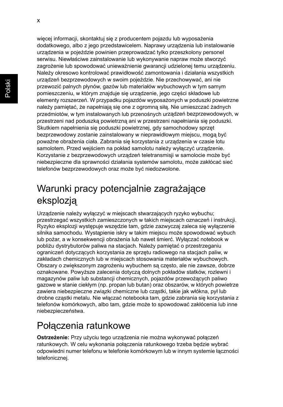 Warunki pracy potencjalnie zagrażające eksplozją, Połączenia ratunkowe | Acer TravelMate P253-MG User Manual | Page 1120 / 2736