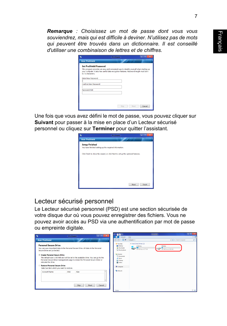 Lecteur sécurisé personnel, Français | Acer TravelMate P253-MG User Manual | Page 115 / 2736