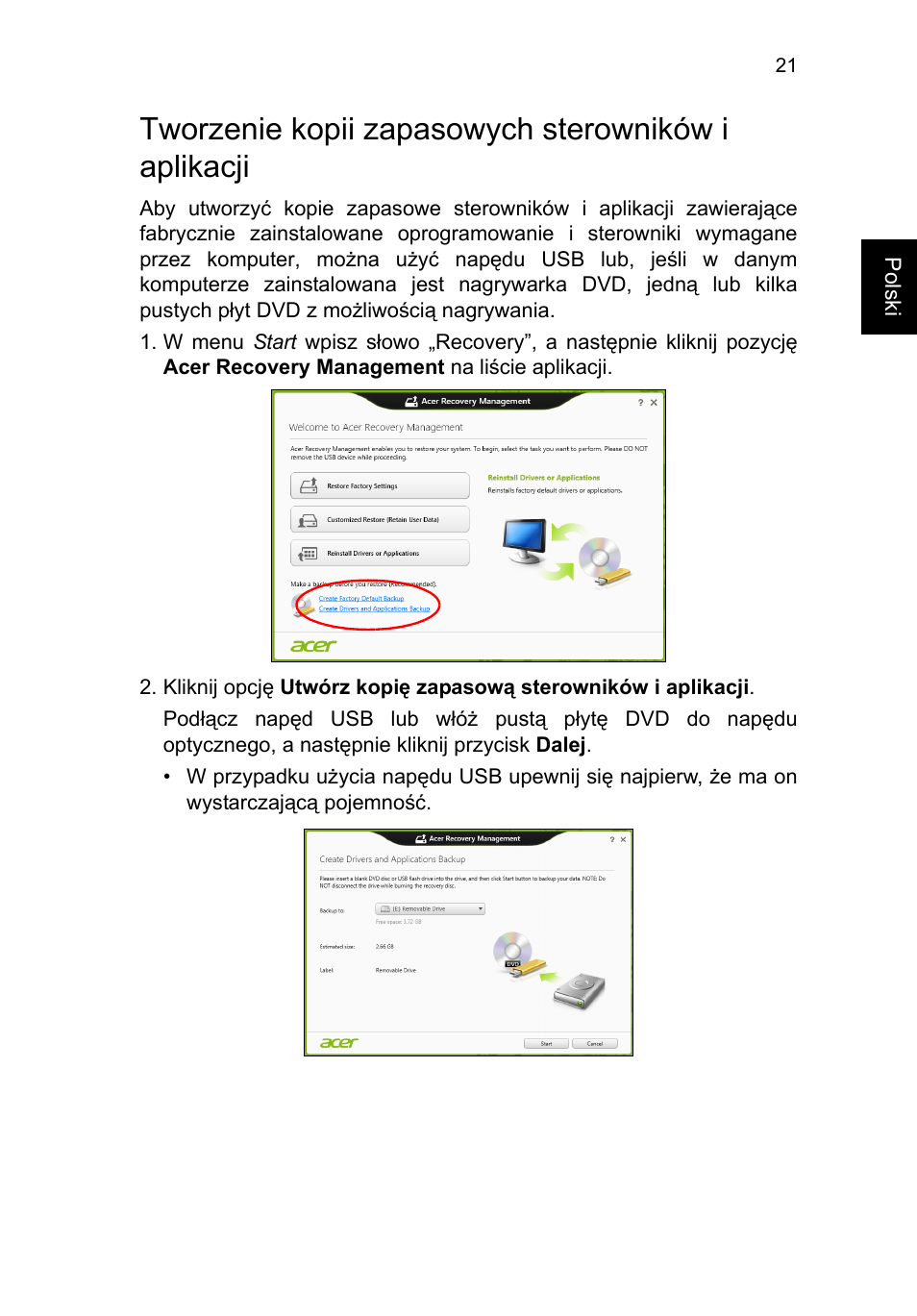 Tworzenie kopii zapasowych sterowników i aplikacji | Acer TravelMate P253-MG User Manual | Page 1151 / 2736