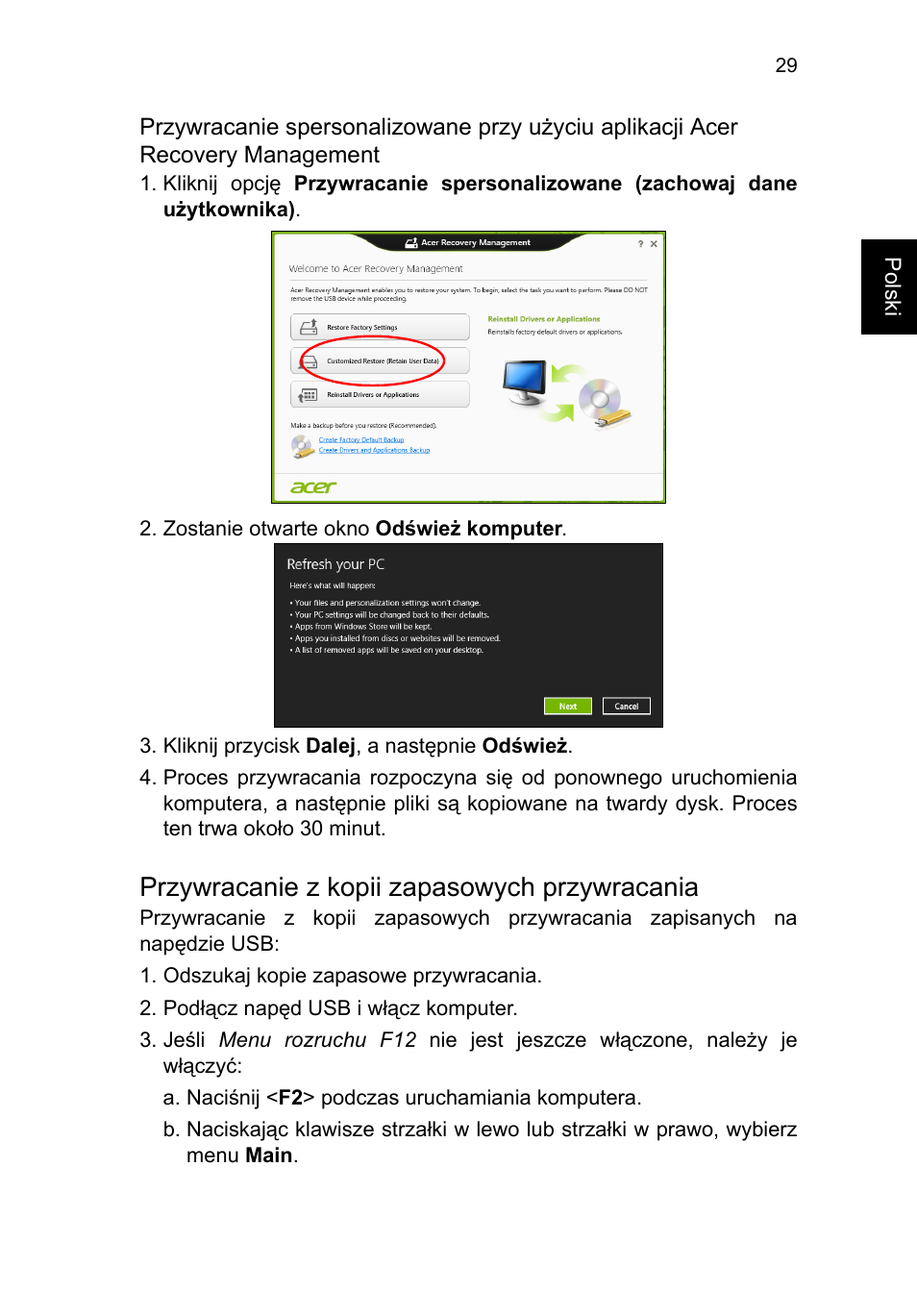 Przywracanie z kopii zapasowych przywracania | Acer TravelMate P253-MG User Manual | Page 1159 / 2736