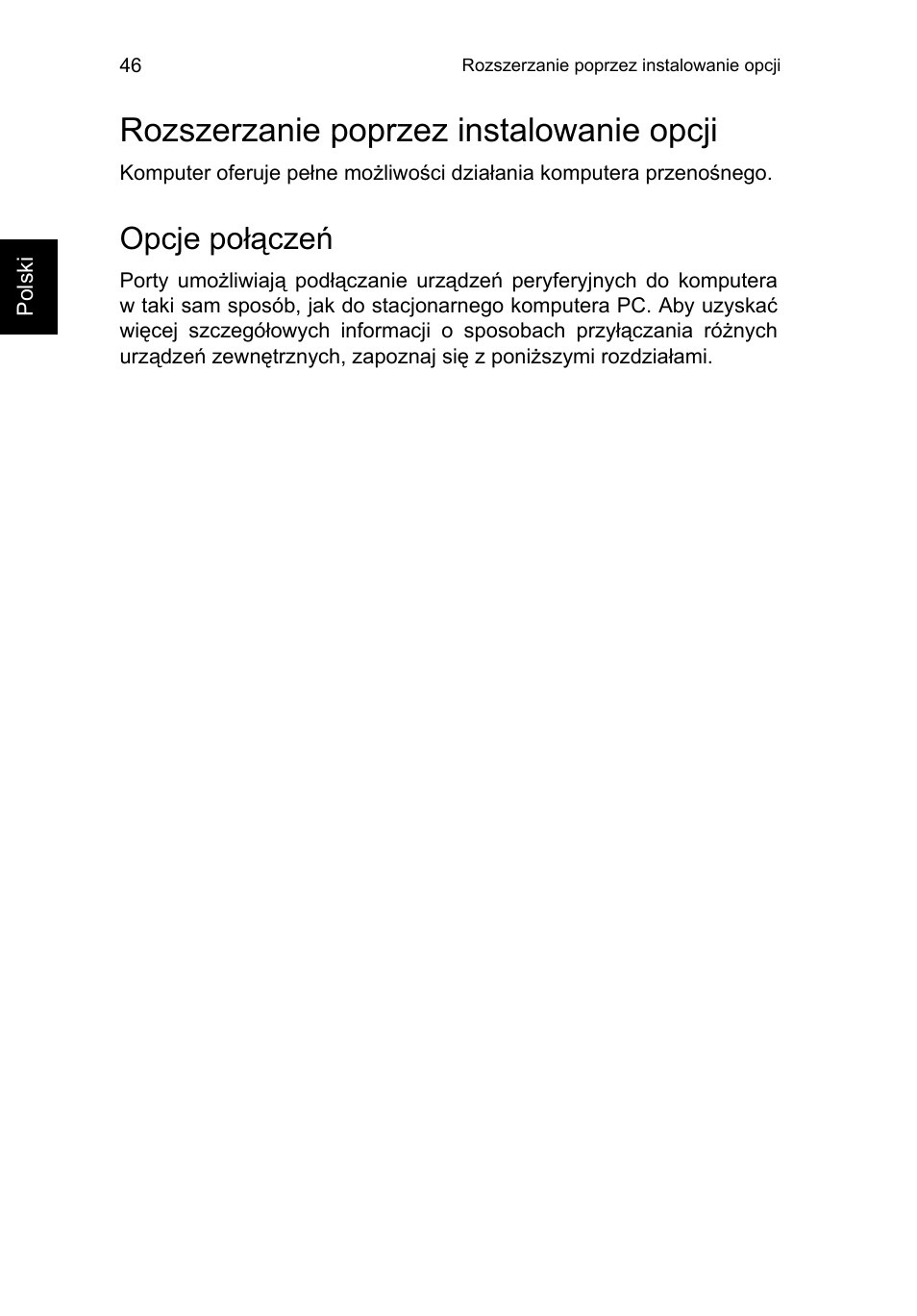 Rozszerzanie poprzez instalowanie opcji, Opcje połączeń | Acer TravelMate P253-MG User Manual | Page 1176 / 2736