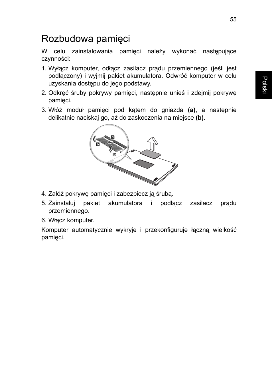 Rozbudowa pamięci, Rozbudowa pamięci 55 | Acer TravelMate P253-MG User Manual | Page 1185 / 2736