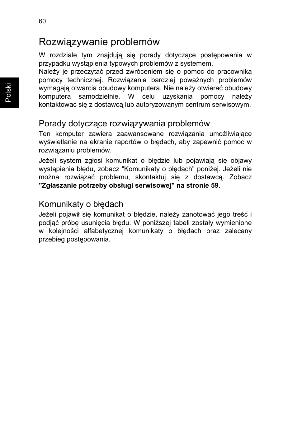 Rozwiązywanie problemów, Porady dotyczące rozwiązywania problemów, Komunikaty o błędach | Acer TravelMate P253-MG User Manual | Page 1190 / 2736