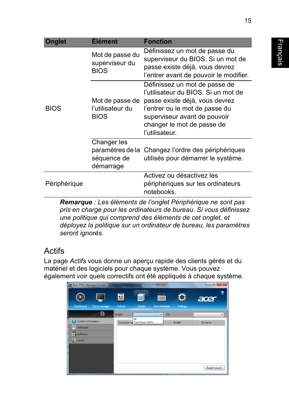 Actifs, Français | Acer TravelMate P253-MG User Manual | Page 123 / 2736