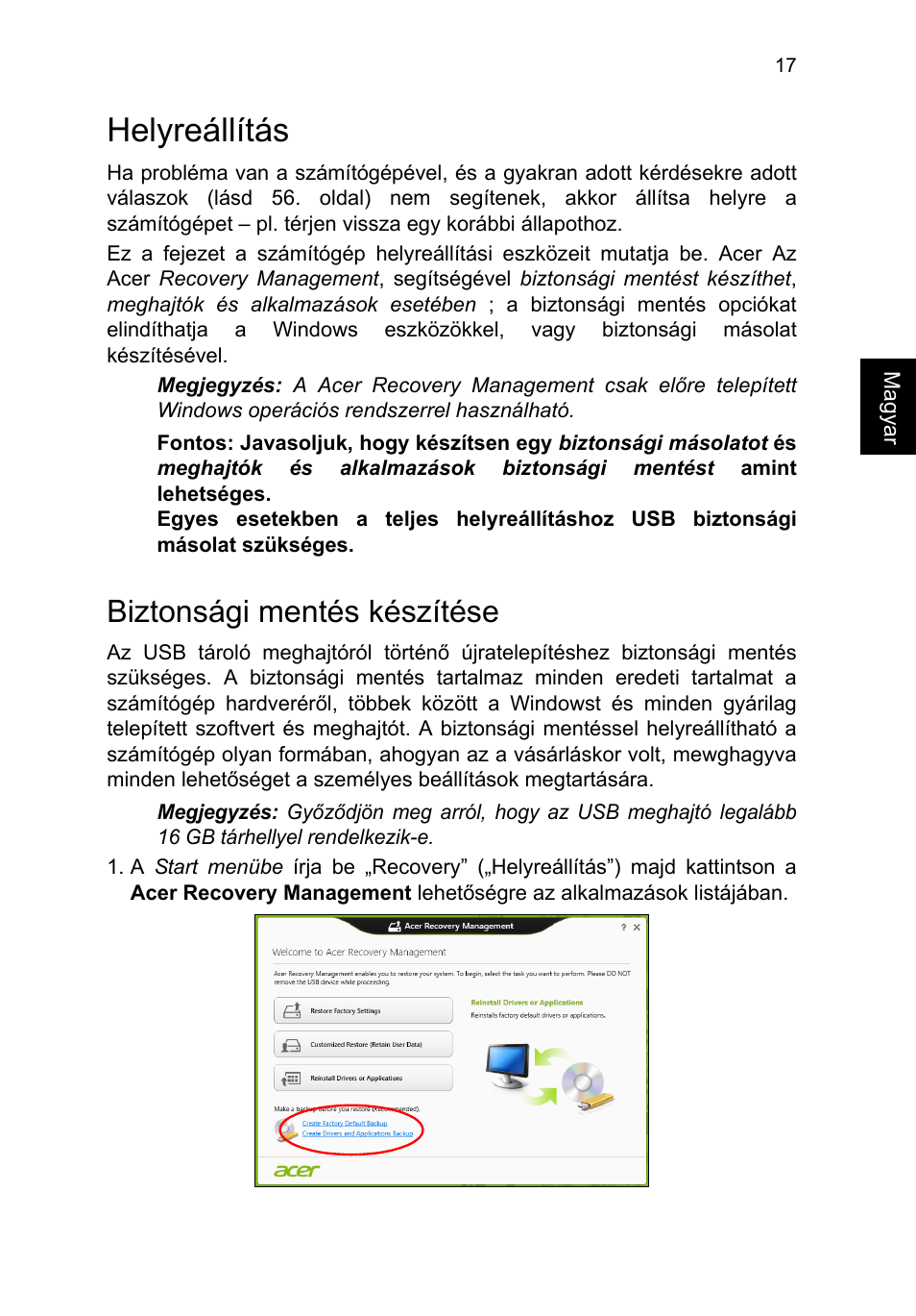 Helyreállítás, Biztonsági mentés készítése | Acer TravelMate P253-MG User Manual | Page 1239 / 2736