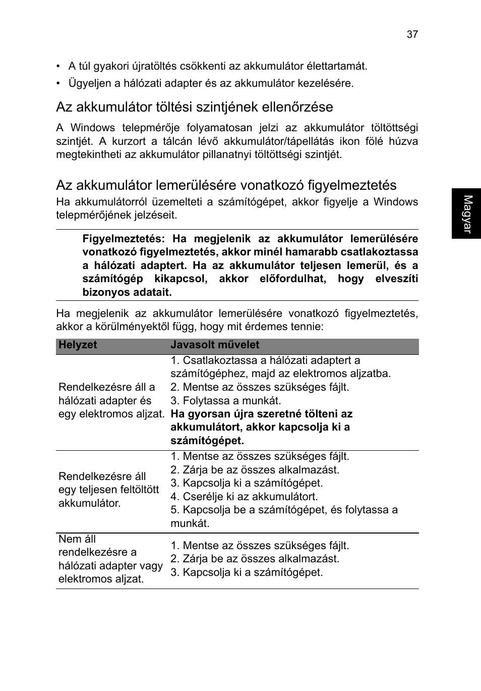 Az akkumulátor töltési szintjének ellenőrzése | Acer TravelMate P253-MG User Manual | Page 1259 / 2736