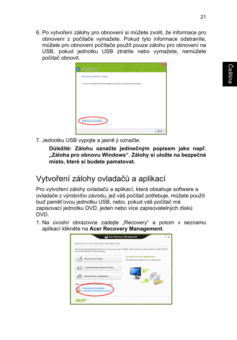 Vytvoření zálohy ovladačů a aplikací | Acer TravelMate P253-MG User Manual | Page 1335 / 2736