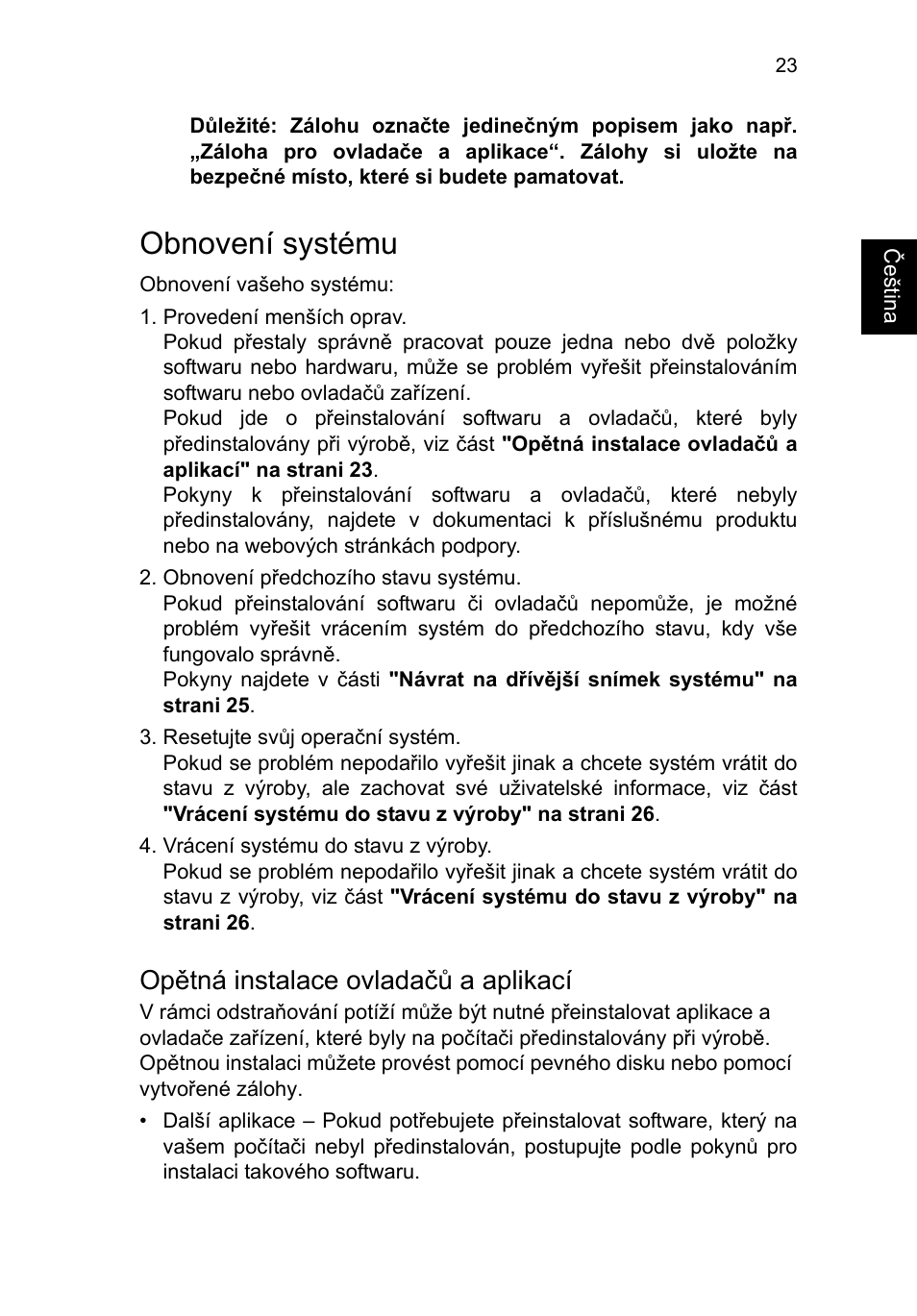 Obnovení systému, Opětná instalace ovladačů a aplikací | Acer TravelMate P253-MG User Manual | Page 1337 / 2736