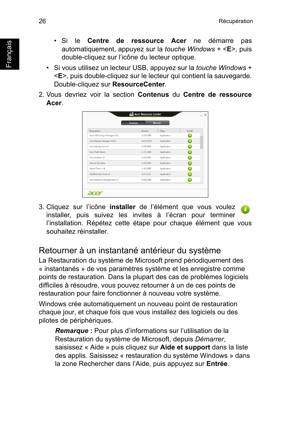 Retourner à un instantané antérieur du système | Acer TravelMate P253-MG User Manual | Page 134 / 2736