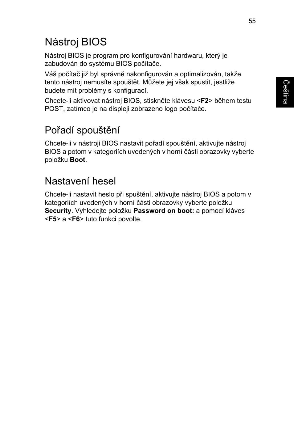 Nástroj bios, Pořadí spouštění, Nastavení hesel | Povolení obnovení z disku na disk | Acer TravelMate P253-MG User Manual | Page 1369 / 2736