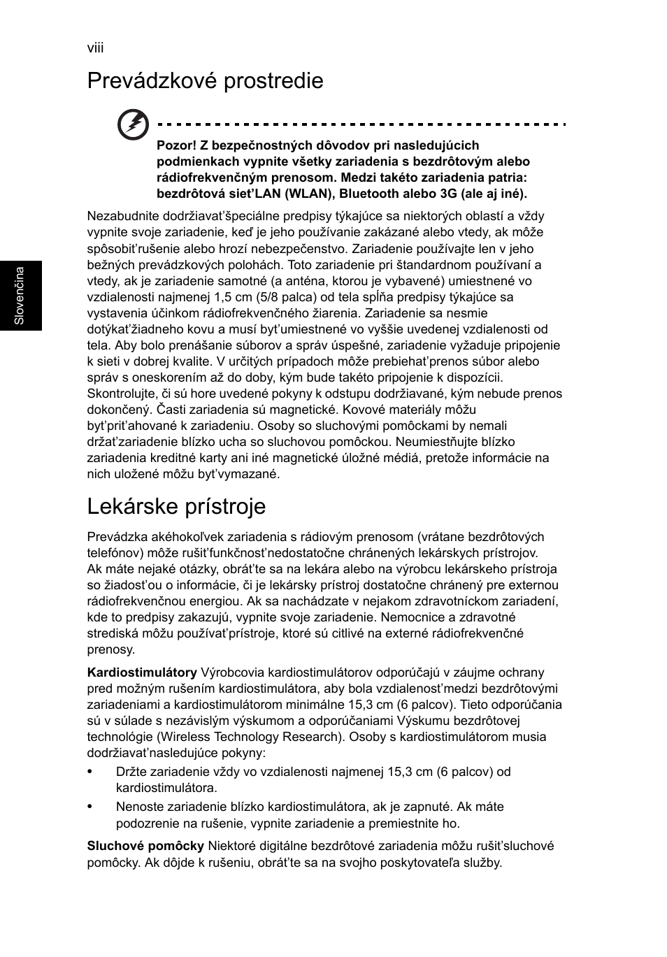 Prevádzkové prostredie, Lekárske prístroje | Acer TravelMate P253-MG User Manual | Page 1394 / 2736