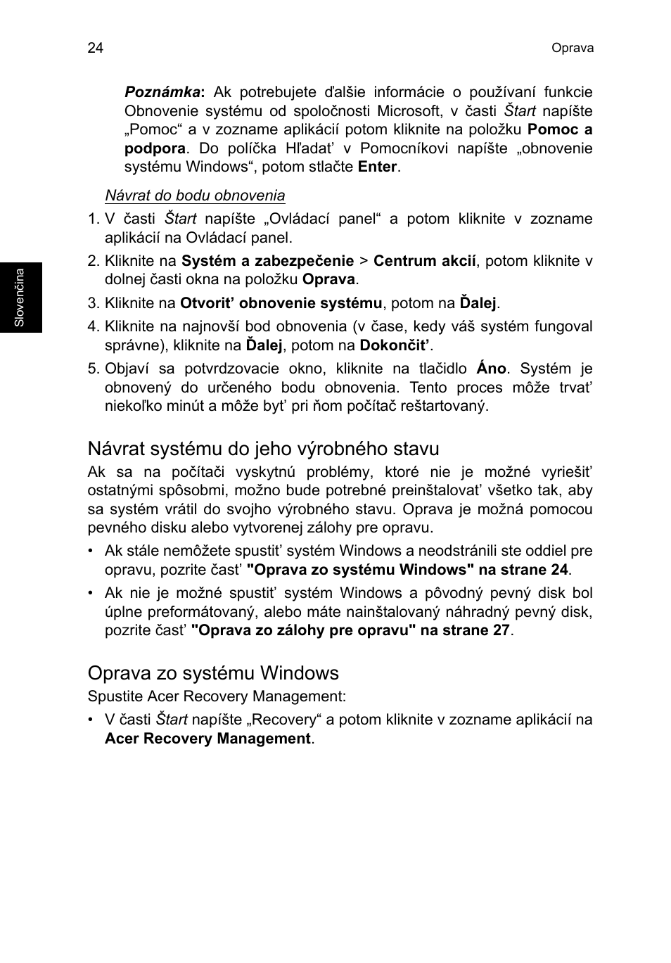 Návrat systému do jeho výrobného stavu, Oprava zo systému windows | Acer TravelMate P253-MG User Manual | Page 1430 / 2736