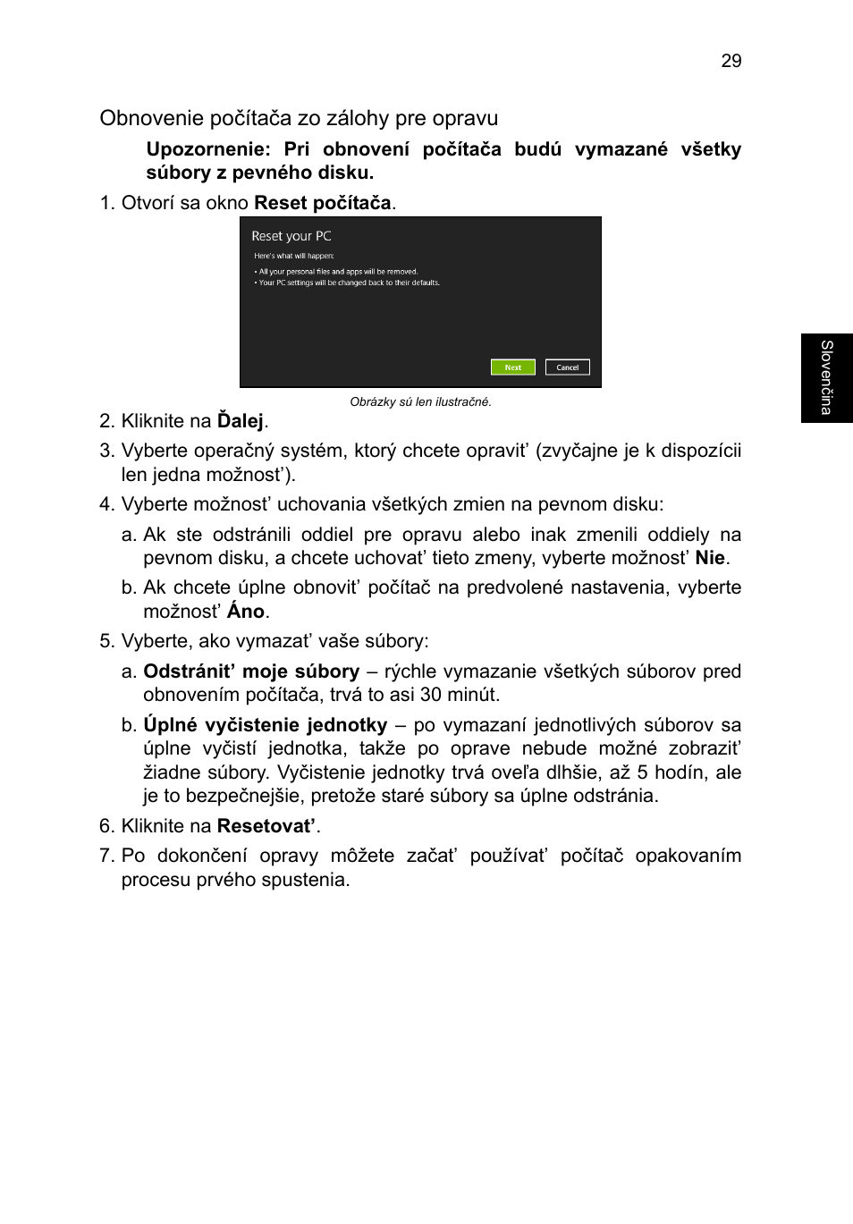 Obnovenie počítača zo zálohy pre opravu | Acer TravelMate P253-MG User Manual | Page 1435 / 2736