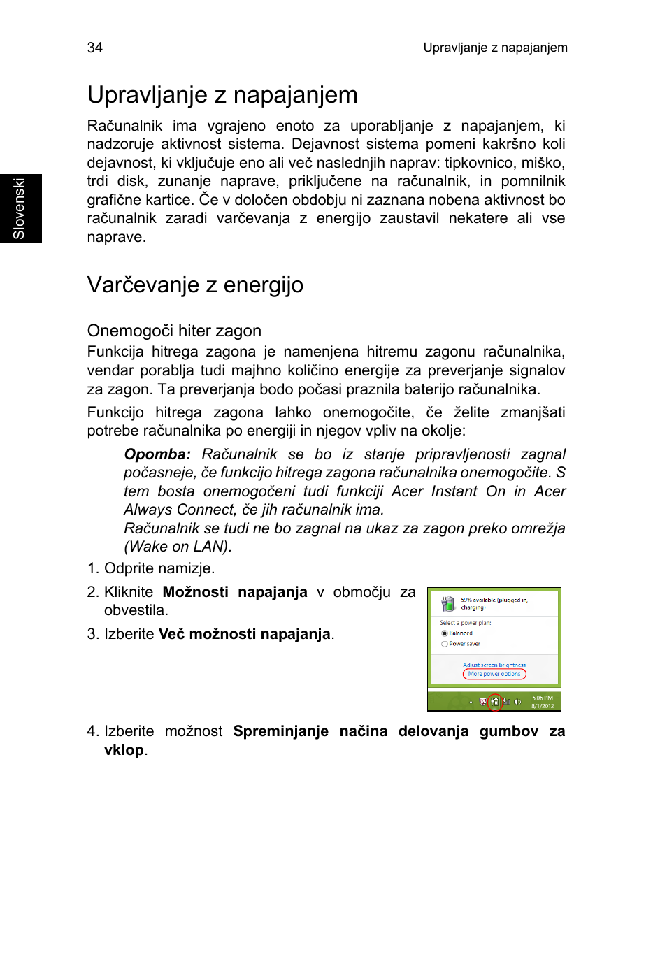 Upravljanje z napajanjem, Varčevanje z energijo | Acer TravelMate P253-MG User Manual | Page 1530 / 2736