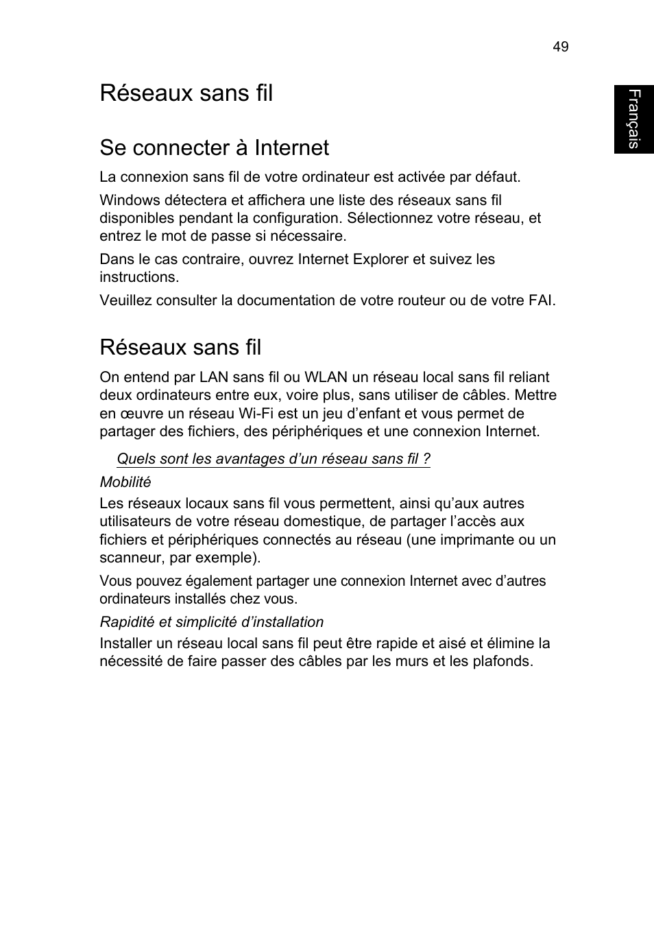 Réseaux sans fil, Se connecter à internet | Acer TravelMate P253-MG User Manual | Page 157 / 2736