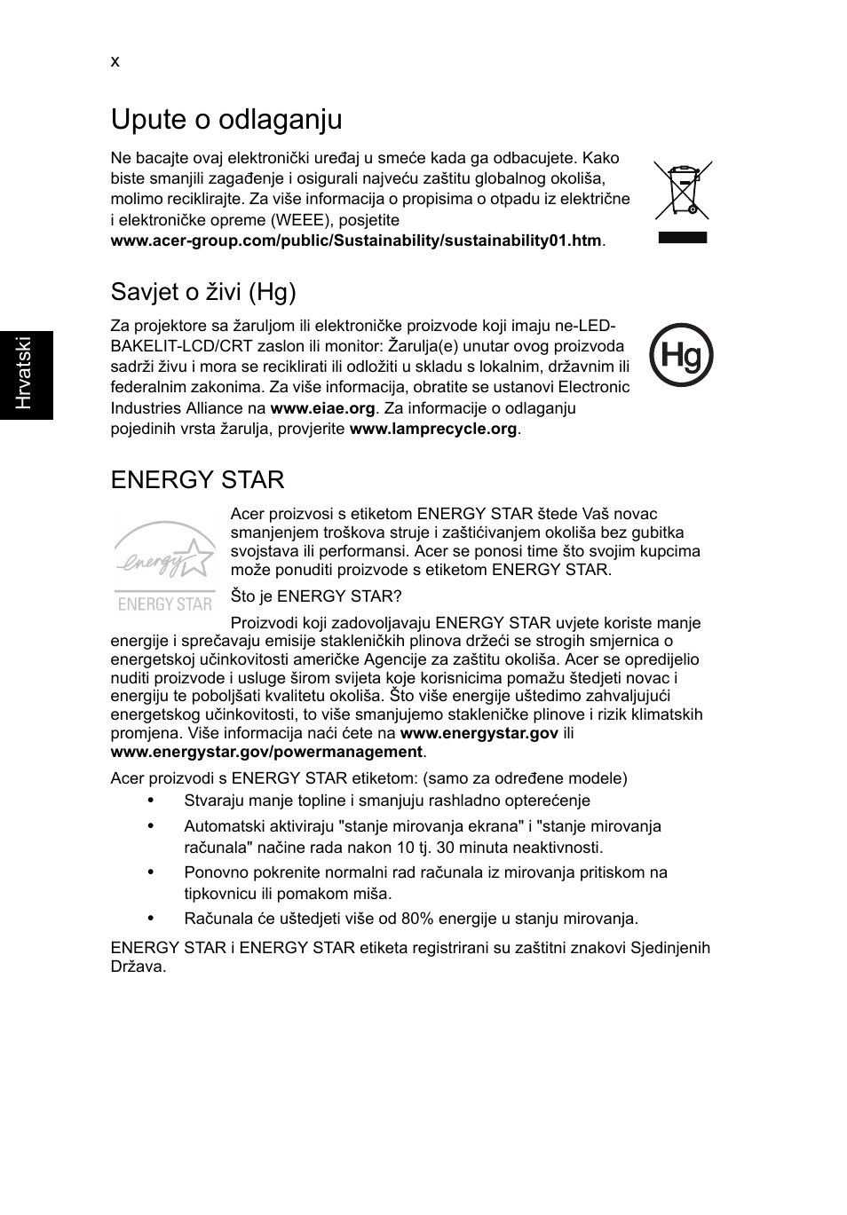 Upute o odlaganju, Savjet o živi (hg), Energy star | Acer TravelMate P253-MG User Manual | Page 1578 / 2736